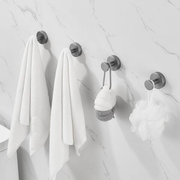 Tidoin L Gun Grey Wall Mounted Storage Towel Hook (4-Pack