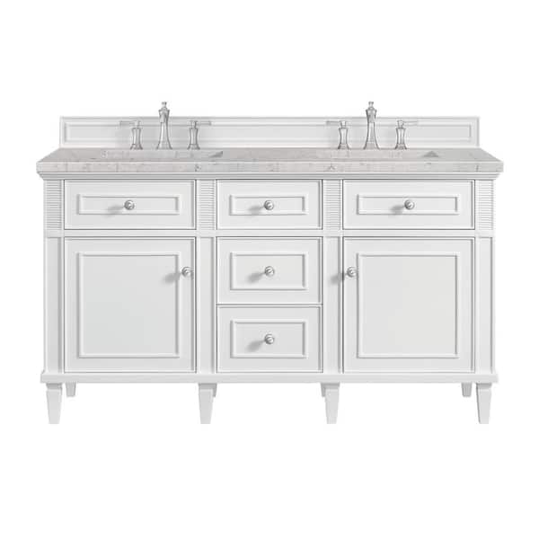 James Martin Vanities Lorelai 60.0 in. W x 23.5 in. D x 34.06 in. H Double Bath Vanity in Bright White with Eternal Jasmine Pearl Quartz Top