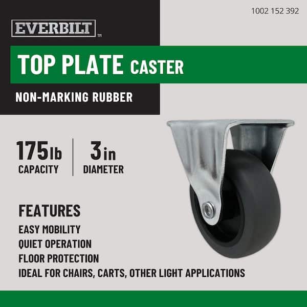 3 in. Gray Rubber Like TPR and Steel Rigid Plate Caster with 175 lb. Load Rating