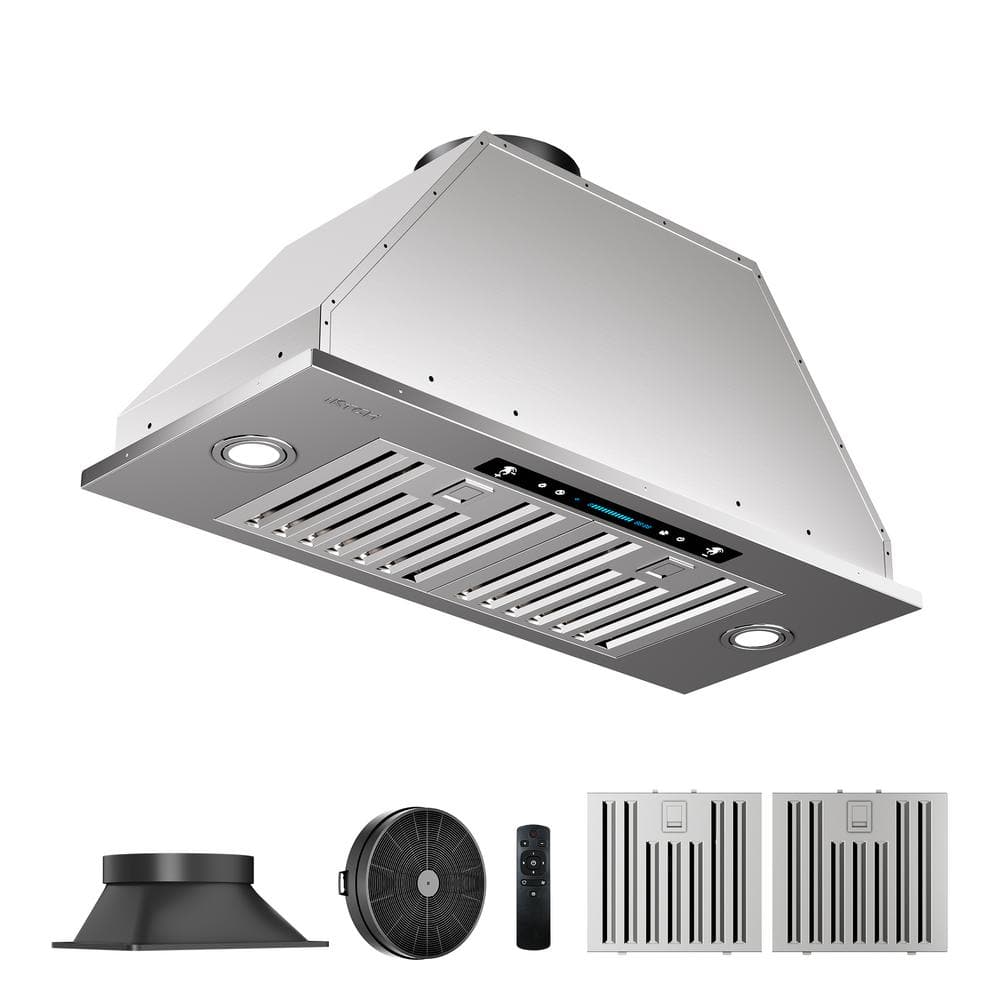 28 in. 900 CFM Ducted Insert Range Hood in Stainless Steel with LED 4 Speed Gesture Sensing and Touch Control Panel