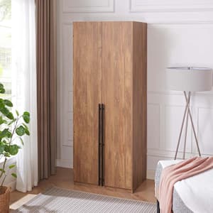 Lee Golden Brown 31.5 in. Freestanding Wardrobe with 1 Hanging Rod, 1 Shelf and 2 Drawers