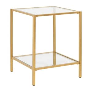 Camber Elite 18.5 in. W Gold Square Glass Side Table with Metal Frame