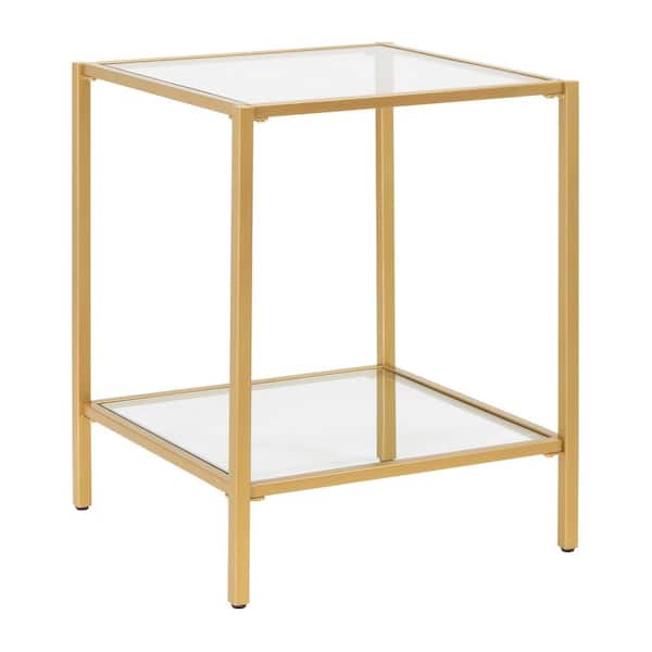 Studio Designs Home Camber Elite 18.5 in. W Gold Square Glass Side Table with Metal Frame