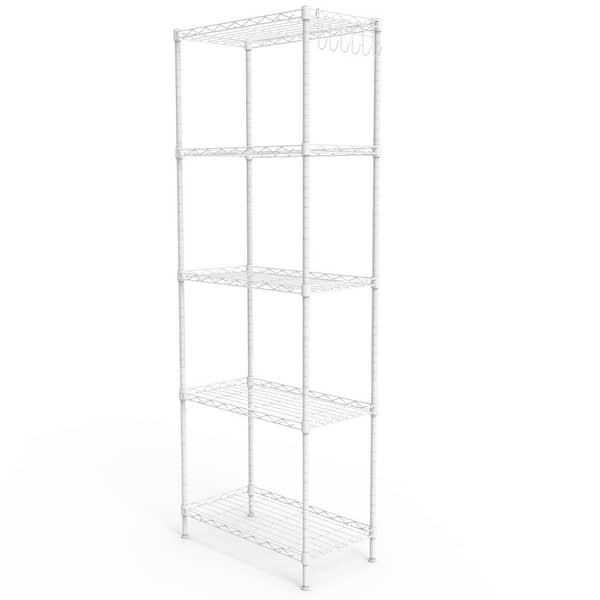 5 Tiers Steel Adjustable Garage Storage Shelving Unit in White (21.26 in. W x 59.06 in. H x 11.42 in. D)
