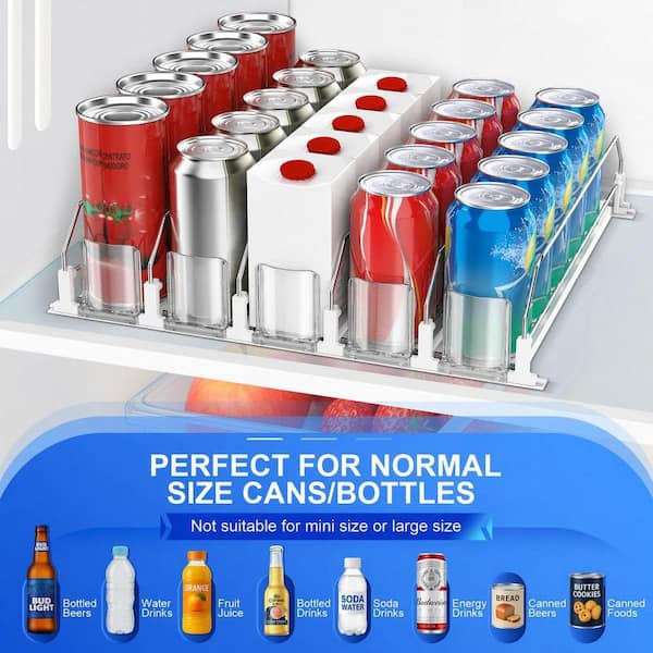 Anqtovp Beverage Serveware White White Plastic Drink Organizer Set Kitchen Storage Can Dispenser for Fridge Holds 20 Cans