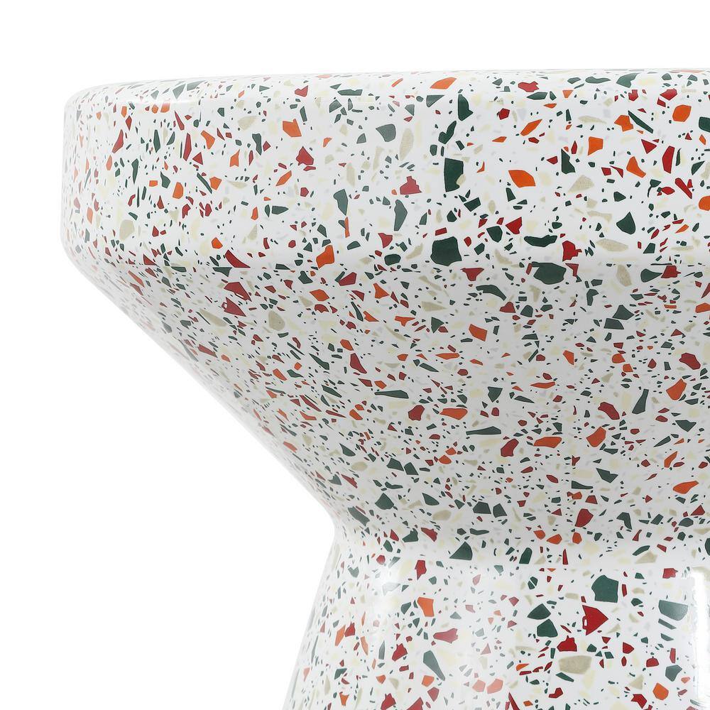 Xenia 17.75" White Ceramic Terrazzo Outdoor Accent Table