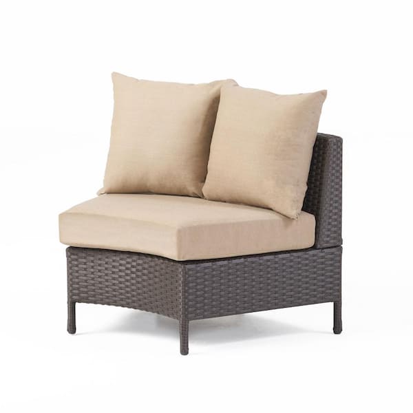 Noble House Adelina Dark Brown 2-Piece Wicker Outdoor Patio Loveseat with Beige Cushions