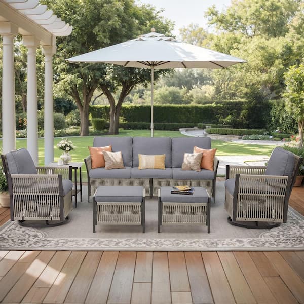 Buenaola Nyajiah 6-Piece Wicker Patio Conversation Set with Dark Gray Cushions