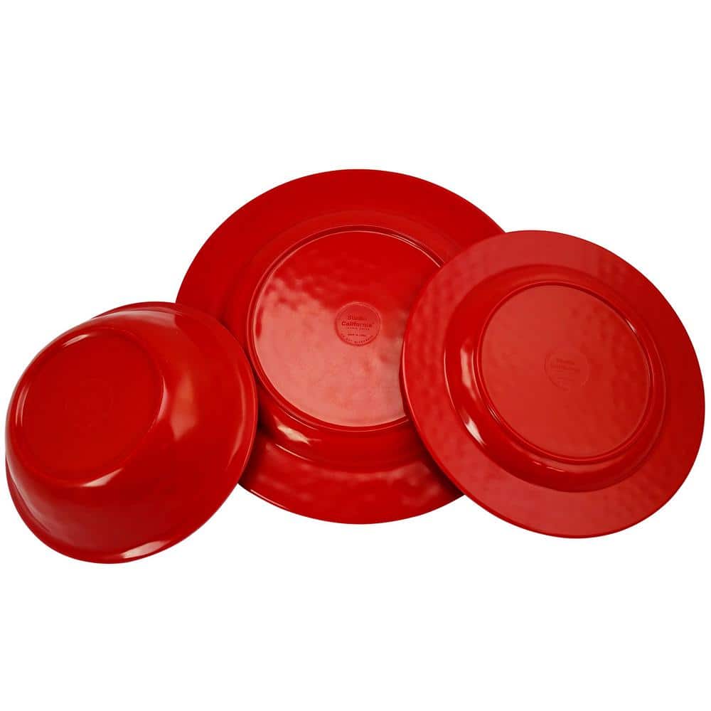 Mauna Red Melamine 12-Piece Dinnerware Set for Four