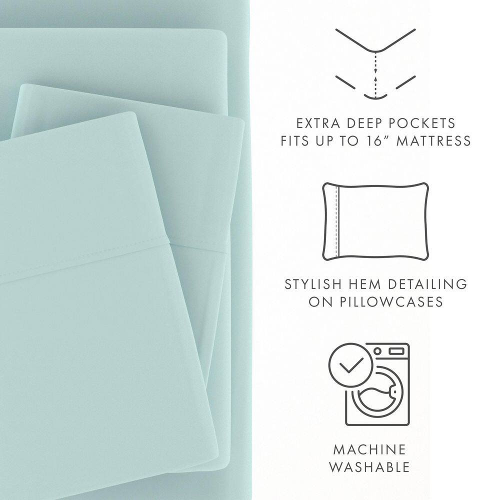 Aqua Twin XL Deep Pocket Microfiber Sheet Set