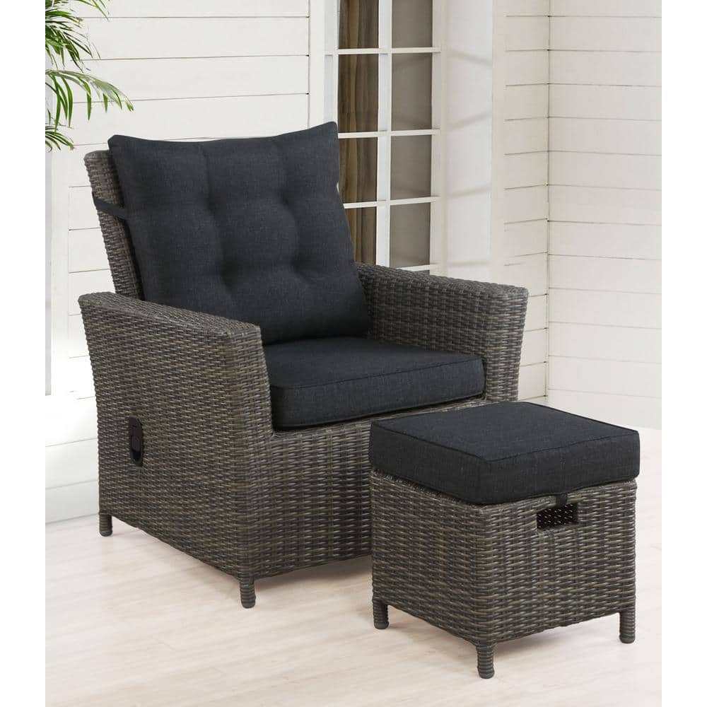 Asti Gray All-Weather Wicker Outdoor Recliner and Ottoman Set