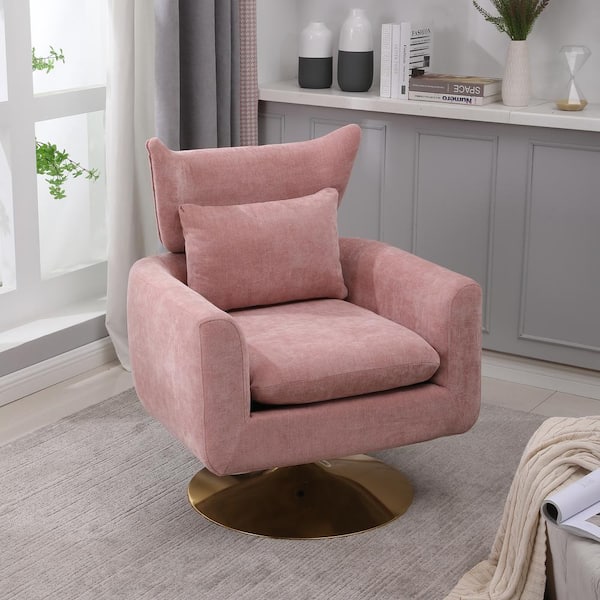 Unbranded Pink Linen Classic Mid-Century 360° Swivel Accent Chair for Living Room Bedroom