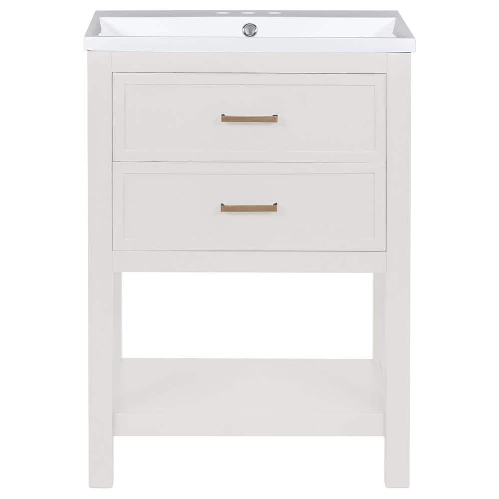 24 in. W x 18 in. D x 34 in. H Freestanding Bath Vanity in White with White