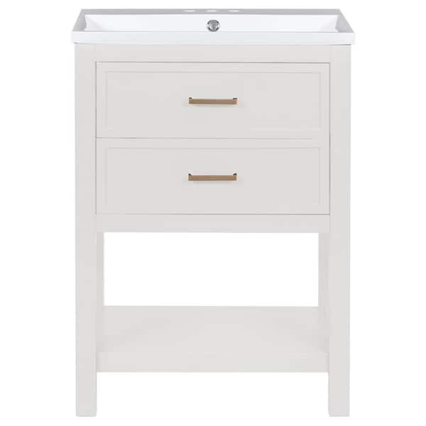 Unbranded 24 in. W x 18 in. D x 34 in. H Freestanding Bath Vanity in White with White Cultured Marble Top