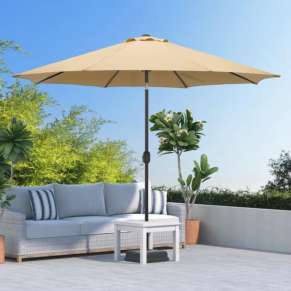 10 ft. Steel Crank and Tilt Market Patio Umbrella in Tan