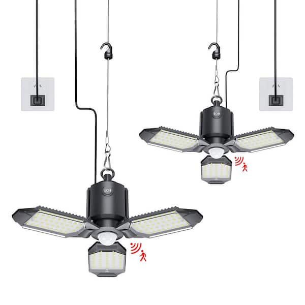 Garage Light Plug in, 8000LM Shop Light 3 Modes, 3 Deformable LED Panel, 6500K Indoor Motion Sensor Light Bulb (2 Pack)