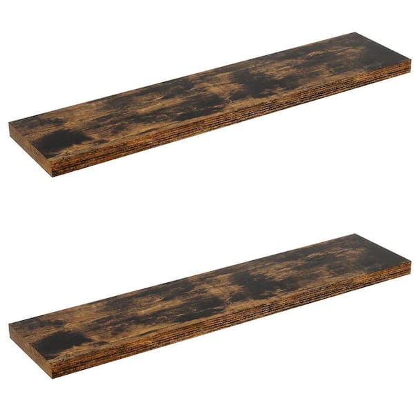 Unbranded 48 in. W x 9.3 in. D Rustic Brown Floating Shelves Invisible Bracket Decorative Wall Shelf Set of 2
