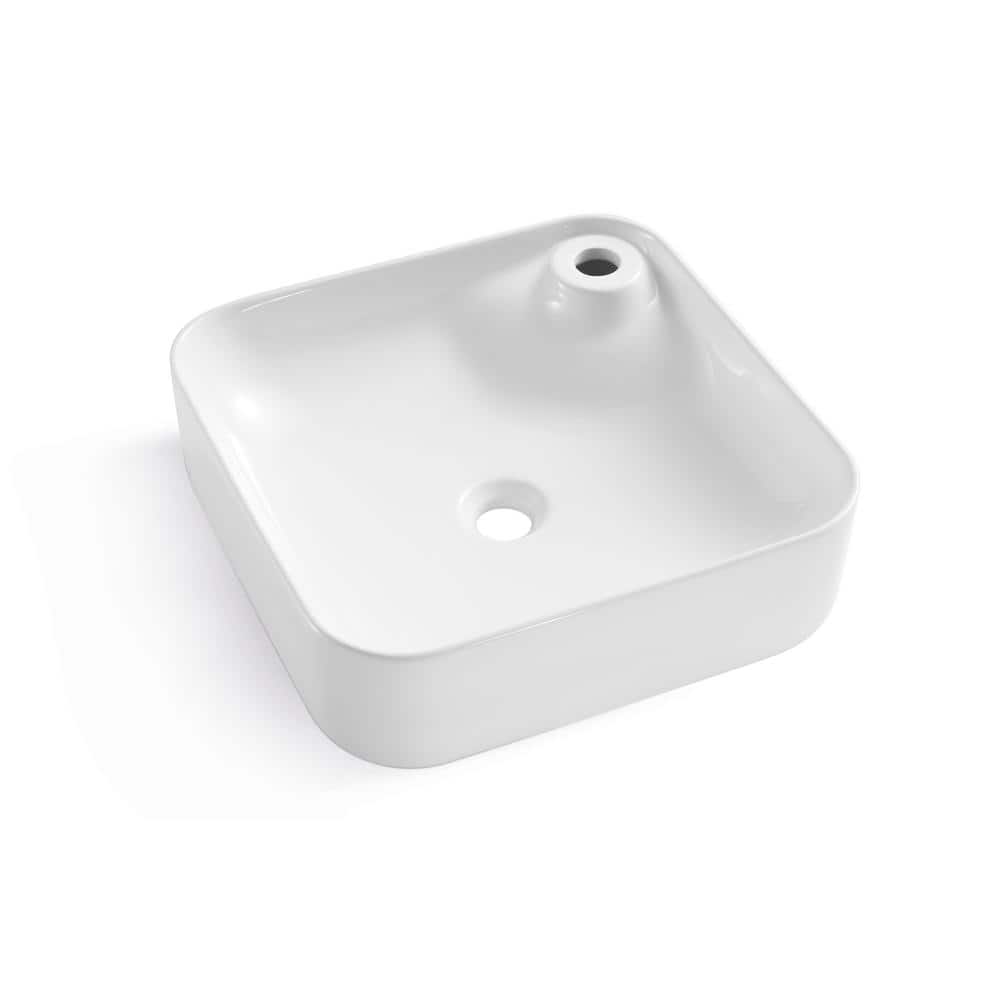 Altair 17'' White Ceramic Square Bathroom Sink with Overflow