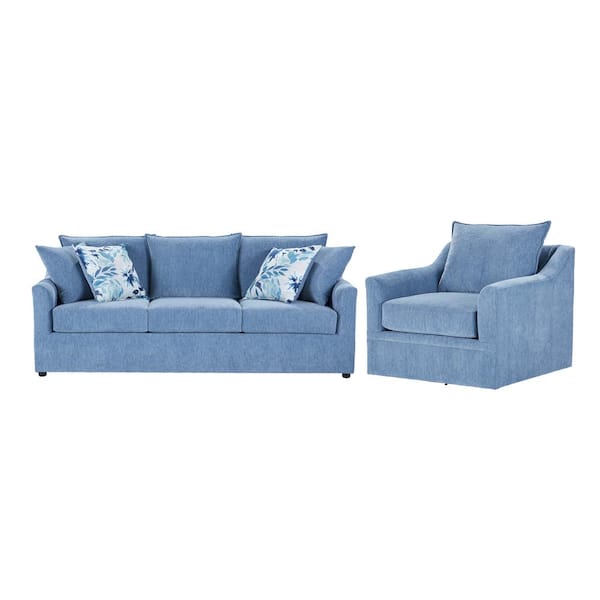 New Classic Furniture Sylvie 2-piece Blue Slate Polyester Living Room Set with Couch and Accent Armchair Set