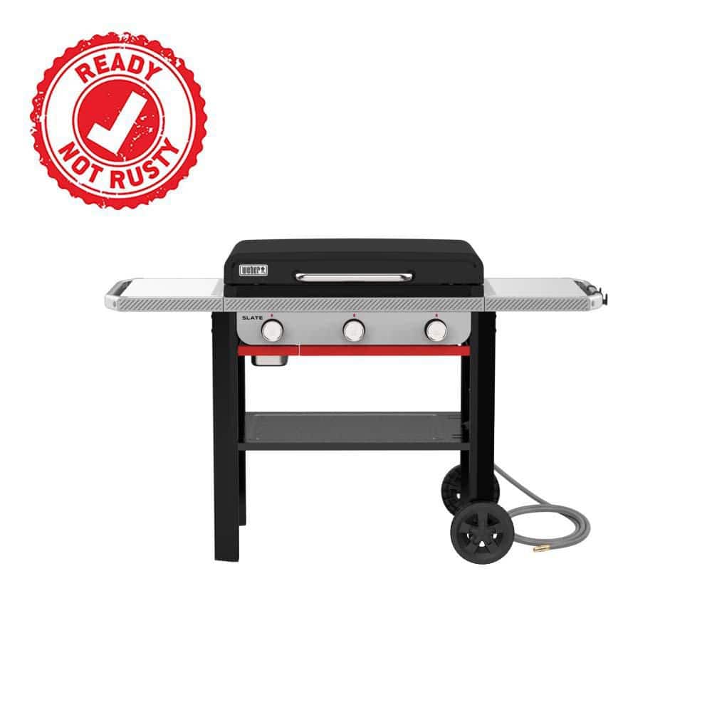 Slate Griddle 3-Burner Natural Gas 28 in. Rust-Resistant Flat Top Grill in Black