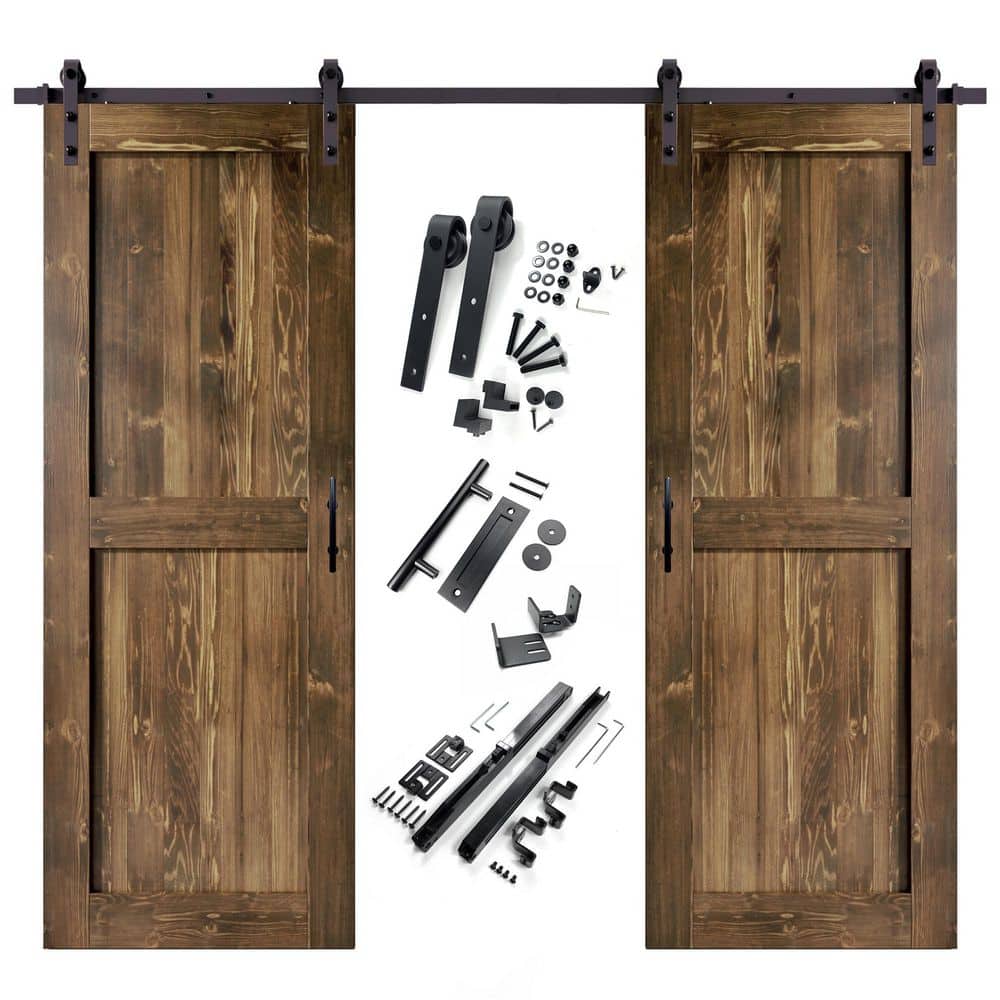 40 in. x 84 in. H-Frame Walnut Double Pine Wood Interior Sliding Barn Door with Hardware Kit, Non-Bypass price history on PriceWatchPro