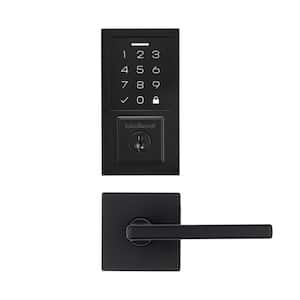 SmartCode 270 Touchpad Single Cylinder Electronic Deadbolt with Halifax Square Black Hall/Closet Door Handle Combo Pack