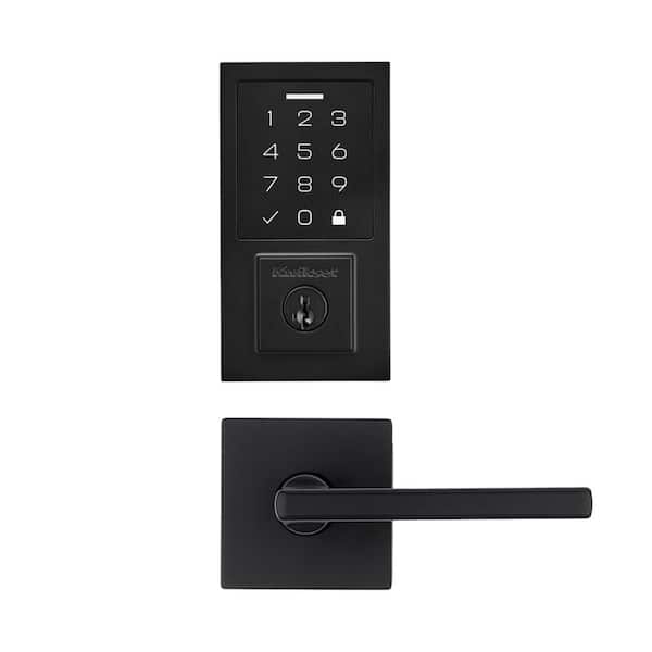 Kwikset SmartCode 270 Touchpad Single Cylinder Electronic Deadbolt with Halifax Square Black Hall/Closet Door Handle Combo Pack