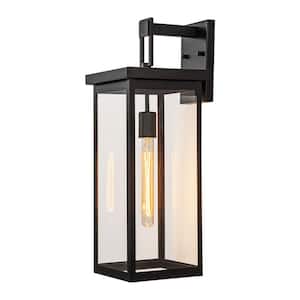 22 in. Large Black Stainless Steel Outdoor Hardwired Wall Lantern Sconce with Glass Panels, No Bulbs Included