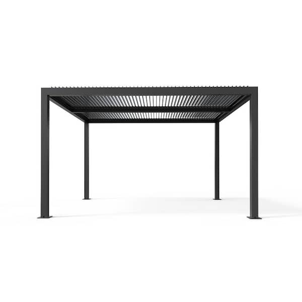 PURPLE LEAF 10 ft. x 14 ft. White Aluminum Outdoor Louvered Pergola with Adjustable Canopy Retractable Hardtop Gazebo Sun Shade