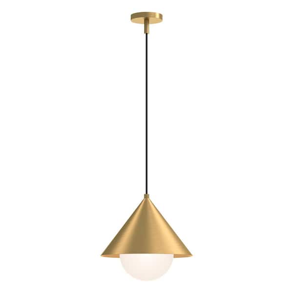 ALORA MOOD Remy 14 in. 1 Light 60-Watt Brushed Gold/Opal Glass Pendant Light