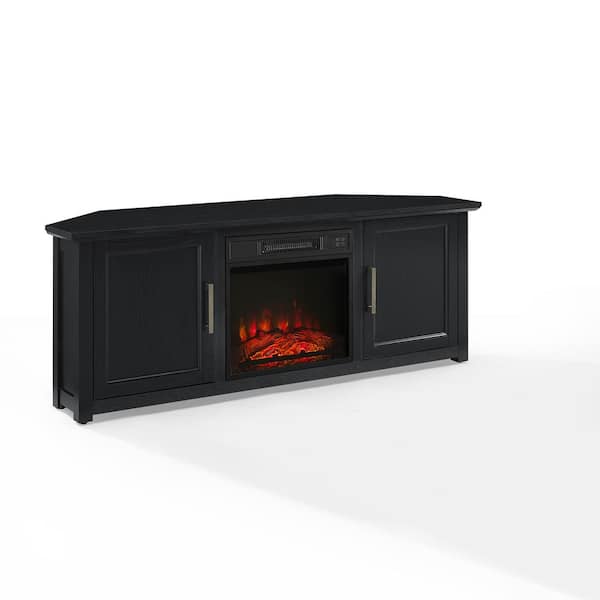 Camden Black 58 in. Corner TV Stand with Fireplace Fits 60 in. TV with Cable Management
