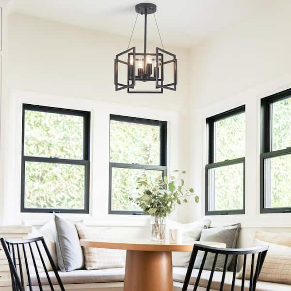 ZJVAIVE 4-Light 12.8 in. Black Metal Geometric Chandelier Light