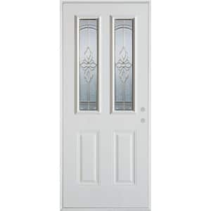 32 in. x 80 in. Traditional Brass 2 Lite 2-Panel Painted White Left-Hand Inswing Steel Prehung Front Door