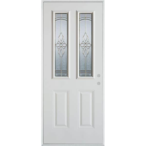 32 in. x 80 in. Traditional Patina 2 Lite 2-Panel Painted White Left-Hand Inswing Steel Prehung Front Door