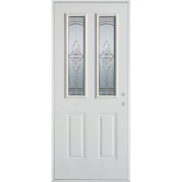 Stanley Doors 36 in. x 80 in. Traditional Patina 2 Lite 2-Panel Prefinished White Left-Hand Inswing Steel Prehung Front Door