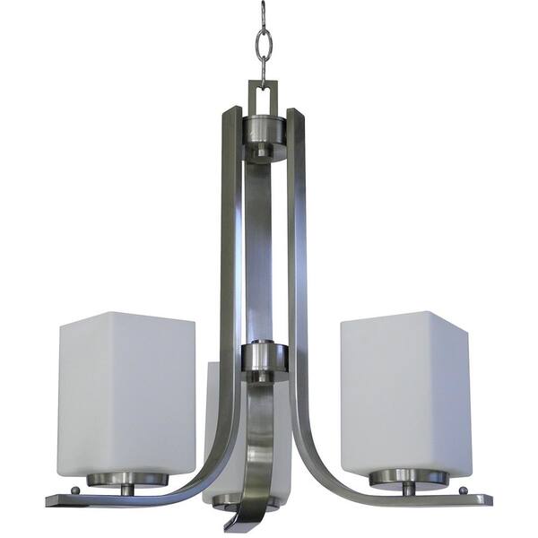 Cambridge 3-Light Satin Steel Chandelier Etched Dove White Glass Shade