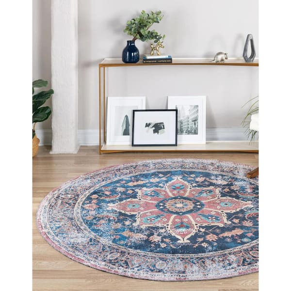 Yara Aramis Navy Blue 6 ft. 1 in. x 6 ft. 1 in. Area Rug