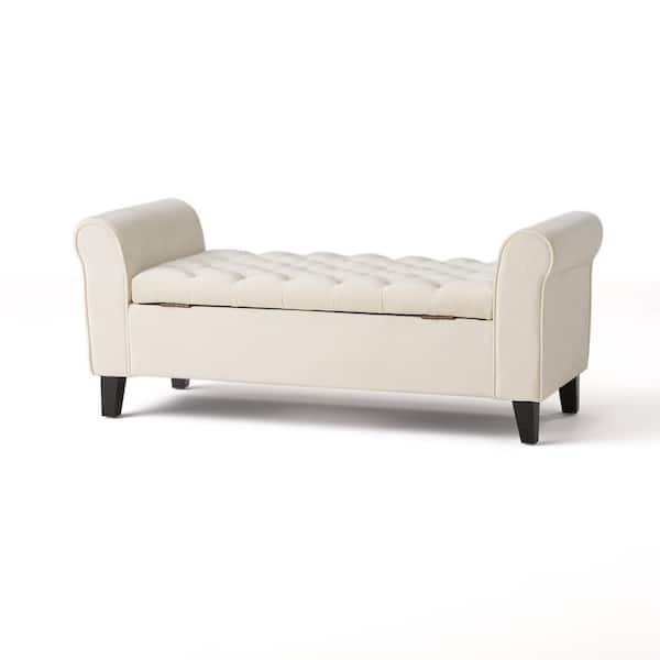Noble House Keiko Tufted Ivory New, Tufted Storage Bench With Arms