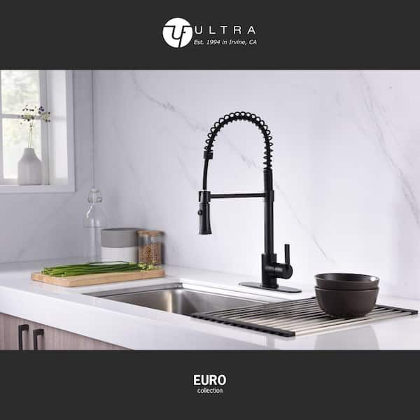 Ultra Faucets Euro Spring Spout Single-Handle Pull-Down Sprayer Kitchen  Faucet w/Accessory Rust and Spot Resist in Oil Rubbed Bronze UF17205 - The  Home Depot