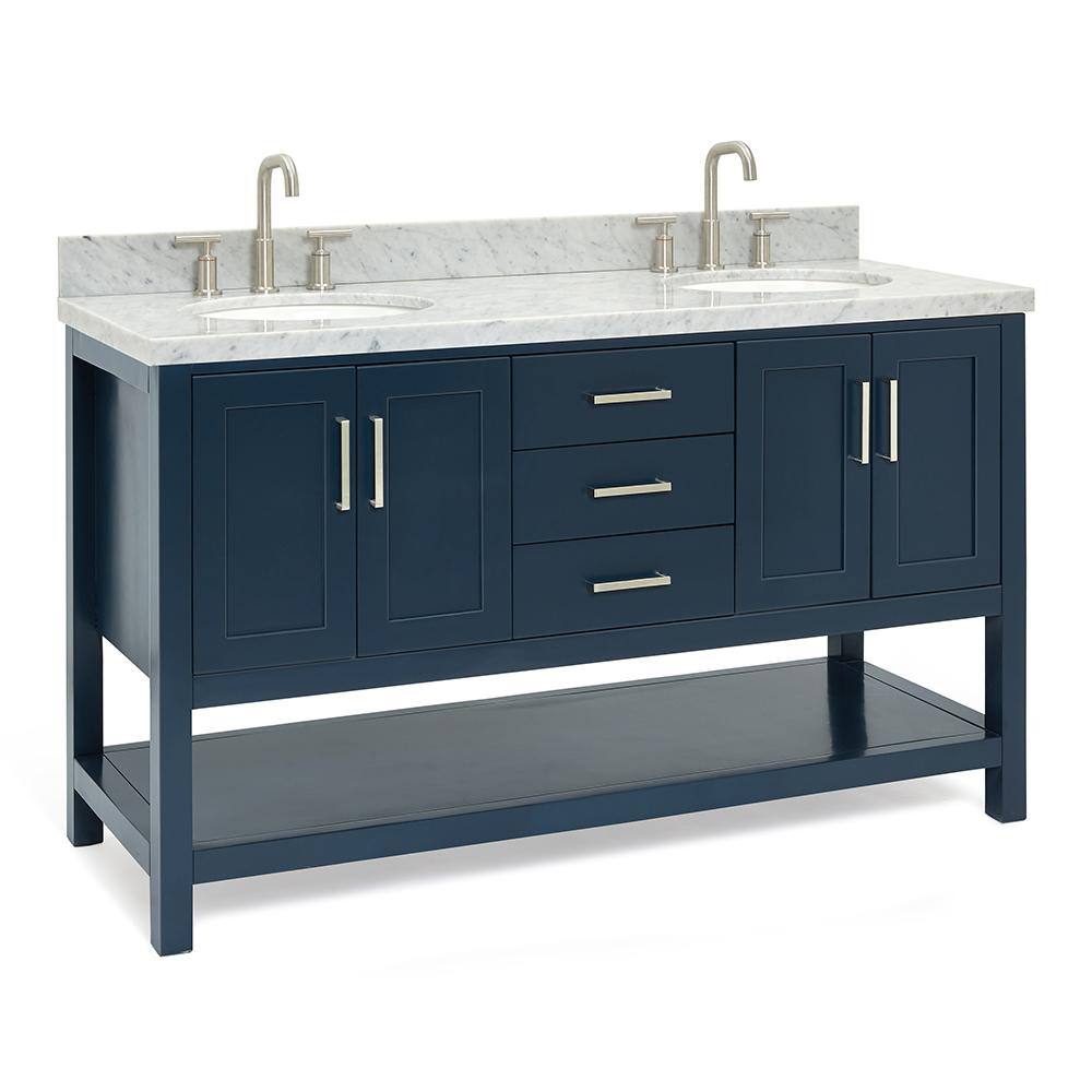 Magnolia Midnight Blue Double Vanity with Carrara Marble Top