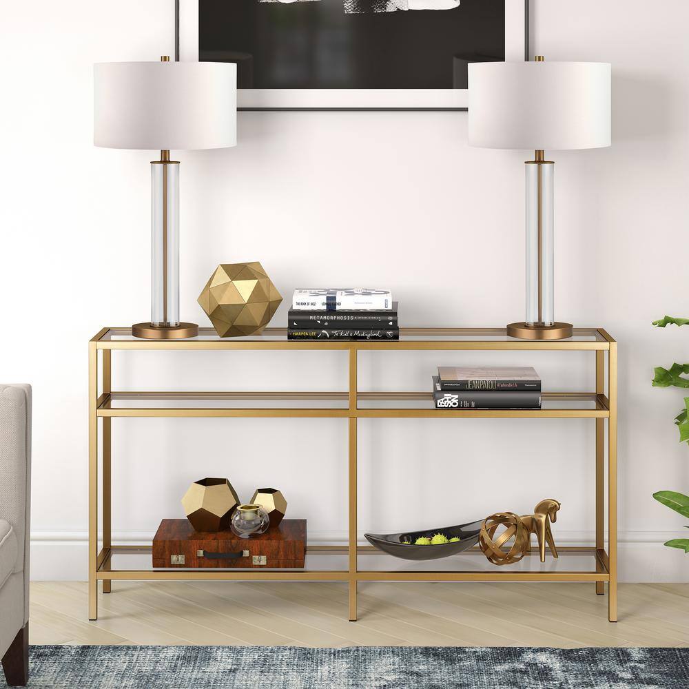 Sivil 55" Bronze and Brass Metal with Glass Console Table