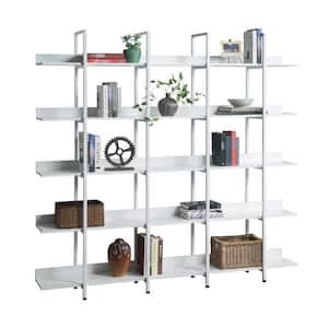 White 70.87 in. Wide 5-Shelf Open Bookcase Display Shelves Metal Frame Bookshelf
