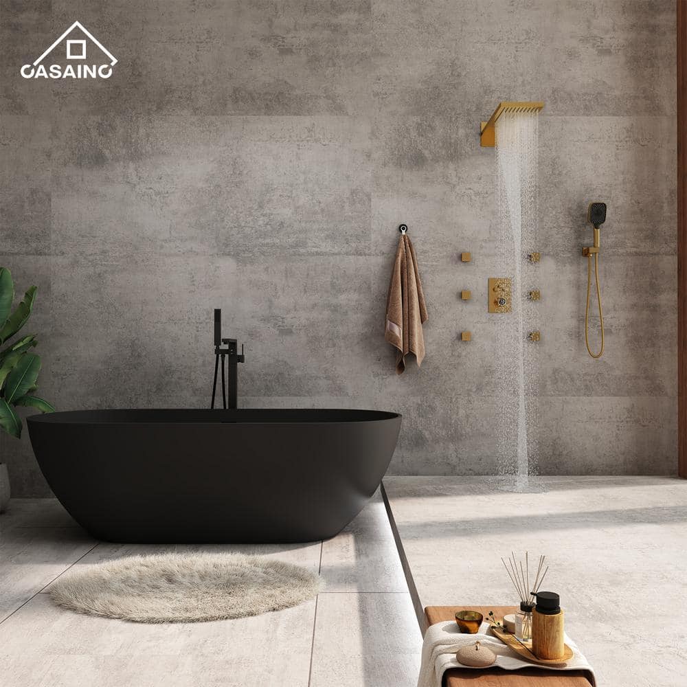 Brushed Gold Wall Mounted Multi-Head Shower System with Body Jets