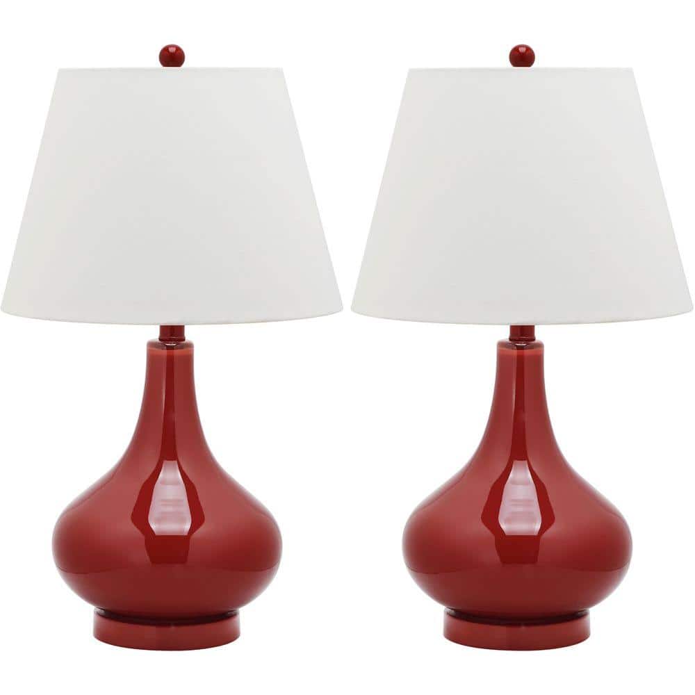 Amy 24-inch Red Glass Gourd Table Lamp Set with Cotton Shade