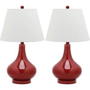 Amy 24 in. Red Gourd Glass Table Lamp with White Shade (Set of 2)