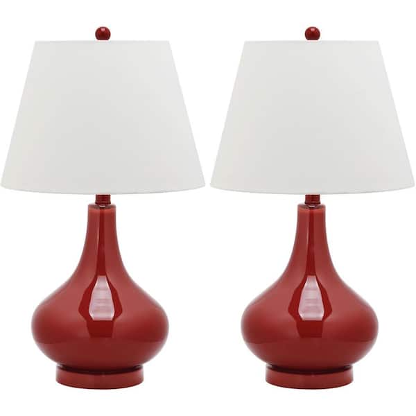 SAFAVIEH Amy 24 in. Red Gourd Glass Table Lamp with White Shade (Set of 2)