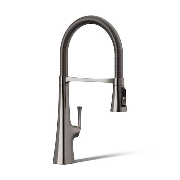 Graze Semi-Professional Single Handle Pull Down Sprayer Kitchen Faucet in Vibrant Titanium