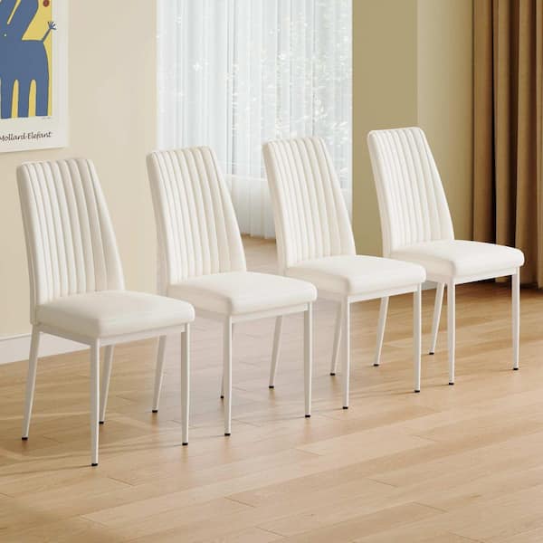 White PU Leather Metal Frame Dining Chairs Set of 4