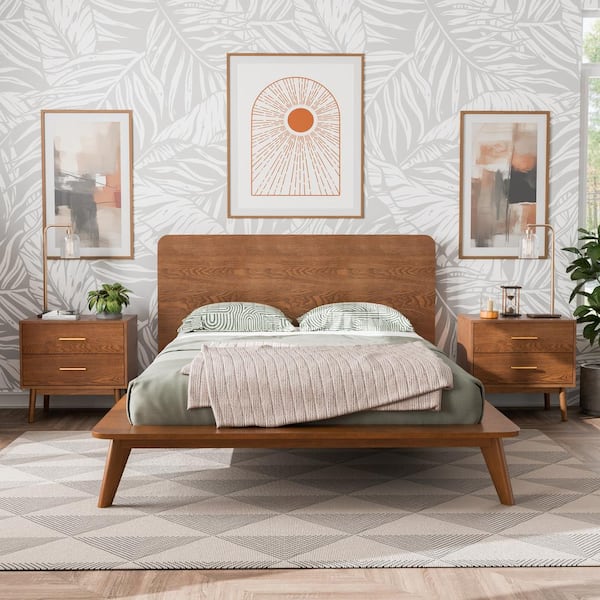 Wood platform bed set discount