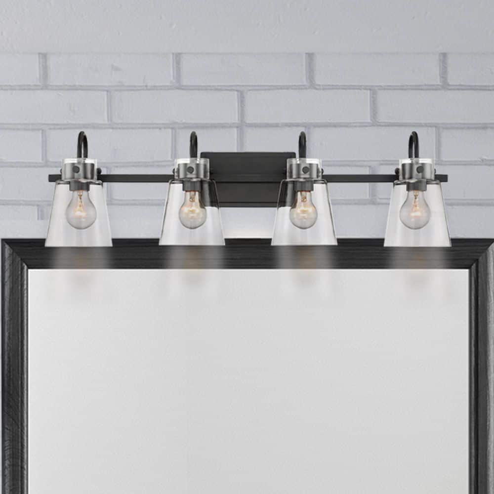 Inwood 32 in. 4-Light Matte Black Modern Vanity Light with Clear Glass Shades price history on PriceWatchPro